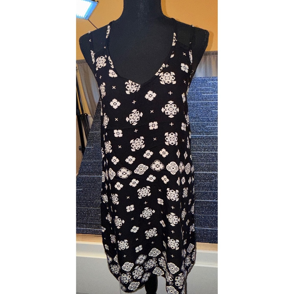 Lagaci Medallion Print Mini Dress Women M Black White T-Back Rayon Good